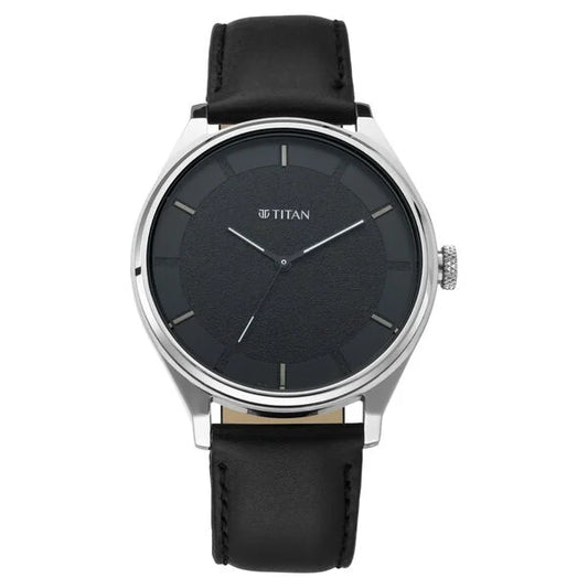 Titan Men's Minimalist Zen Watch: Sleek Leather Strap with Contrast Hands