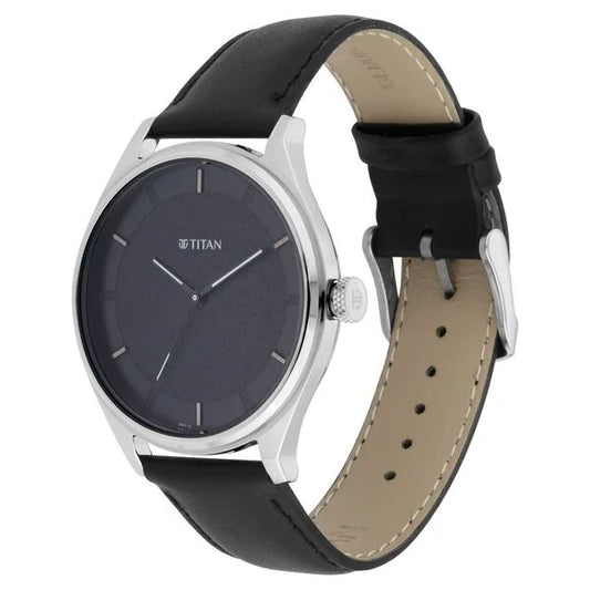 Titan Men's Minimalist Zen Watch: Sleek Leather Strap with Contrast Hands