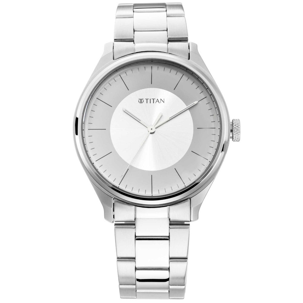 Workwear Watch with Beige Dial & Metal Strap