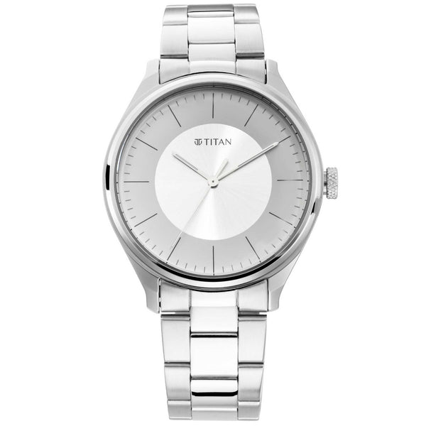 Workwear Watch with Beige Dial & Metal Strap