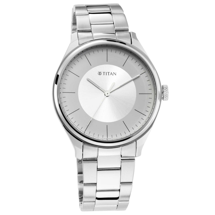 Workwear Watch with Beige Dial & Metal Strap