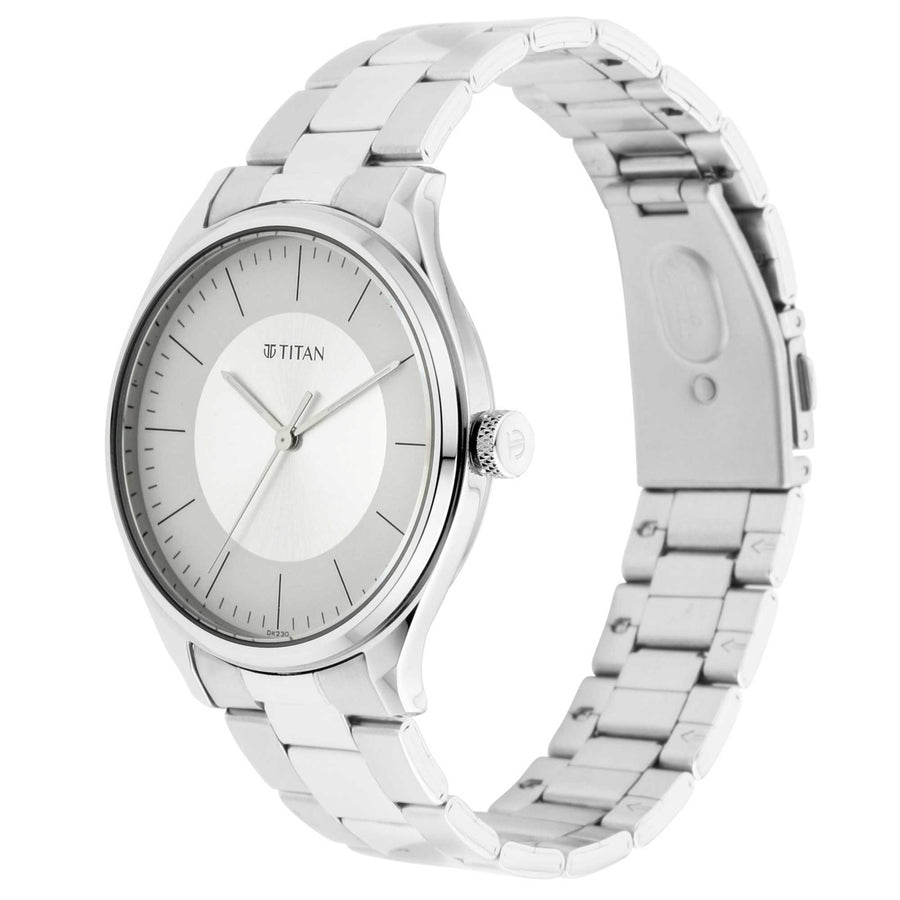 Workwear Watch with Beige Dial & Metal Strap
