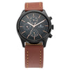 Workwear Watch with Black Dial & Brown Leather Strap
