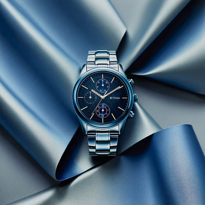 Titan Neo Splash Quartz Analog with Date Blue Dial Blue Stainless Steel Strap Watch For Men