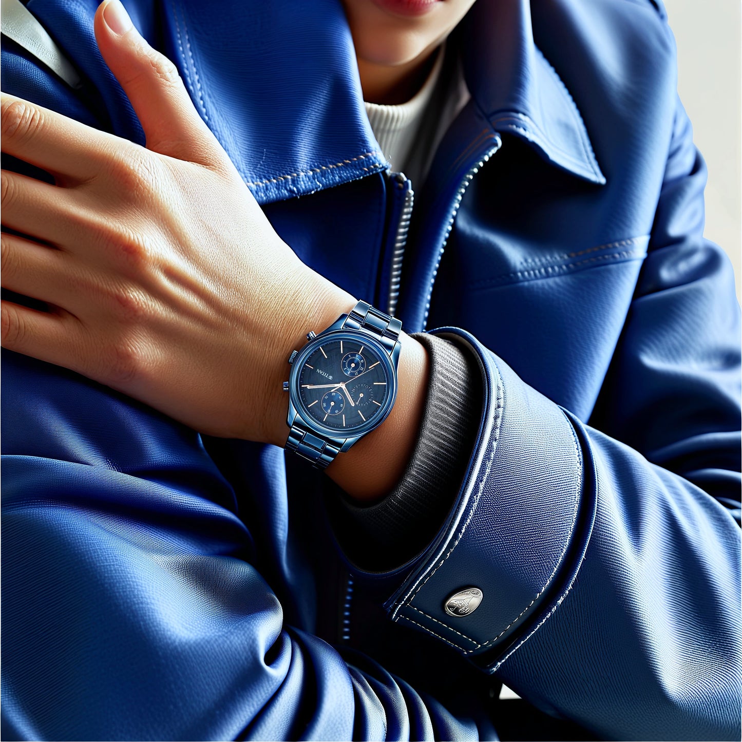 Titan Neo Splash Quartz Analog with Date Blue Dial Blue Stainless Steel Strap Watch For Men