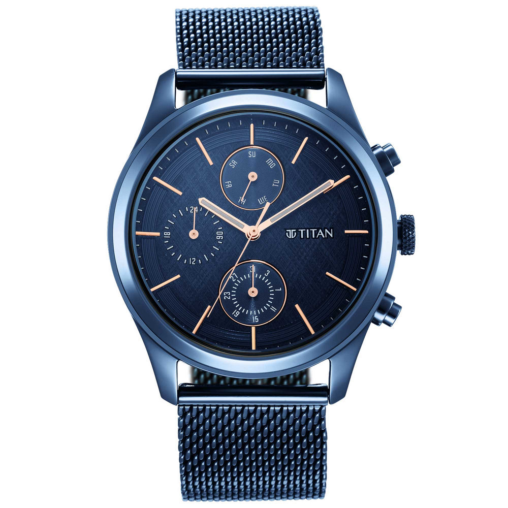 Titan Neo Splash Blue Dial Analog with Date Stainless Steel Strap watch for Men