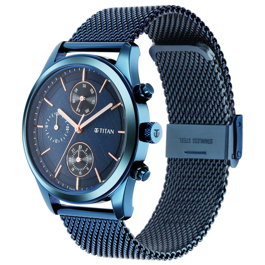Titan Neo Splash Blue Dial Analog with Date Stainless Steel Strap watch for Men