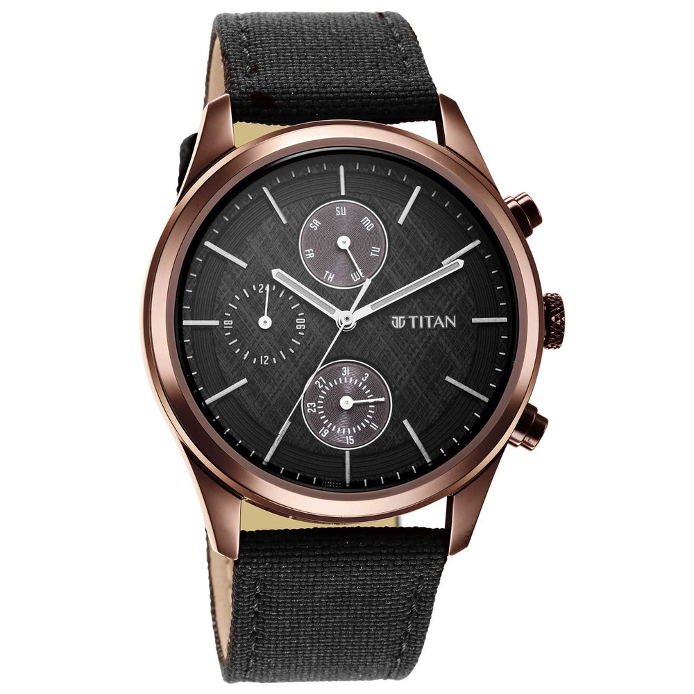 Neo Splash Black Dial Fabric Strap Watch