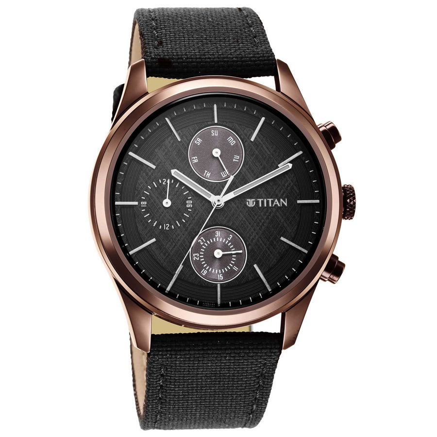 Neo Splash Black Dial Fabric Strap Watch