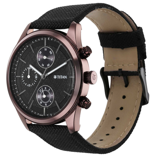 Neo Splash Black Dial Fabric Strap Watch