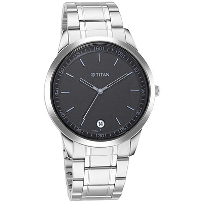 Titan Quartz Analog with Date Black Dial Metal Strap Watch for Men