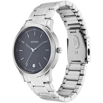 Titan Quartz Analog with Date Black Dial Metal Strap Watch for Men