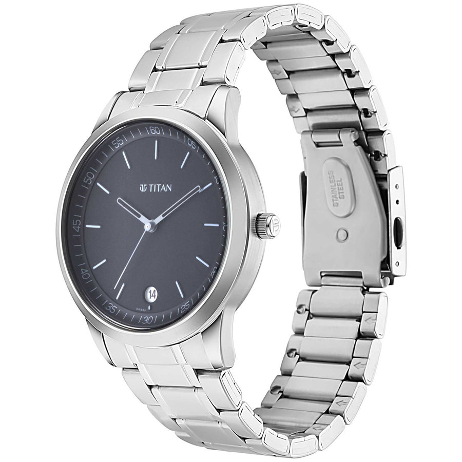 Titan Quartz Analog with Date Black Dial Metal Strap Watch for Men