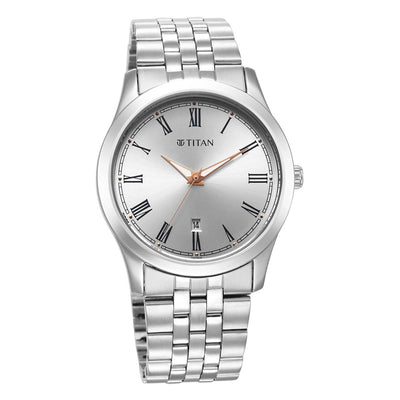 Titan Urban Analog Silver White Dial Metal Strap Watch for Men 1823SM05