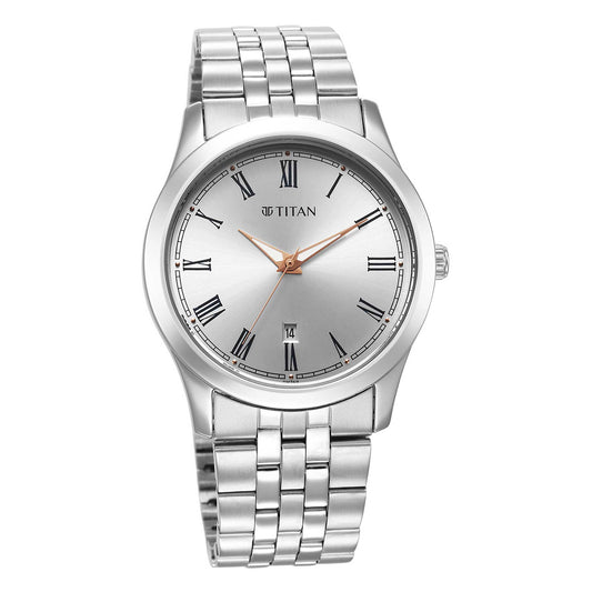 Titan Urban Analog Silver White Dial Metal Strap Watch for Men 1823SM05