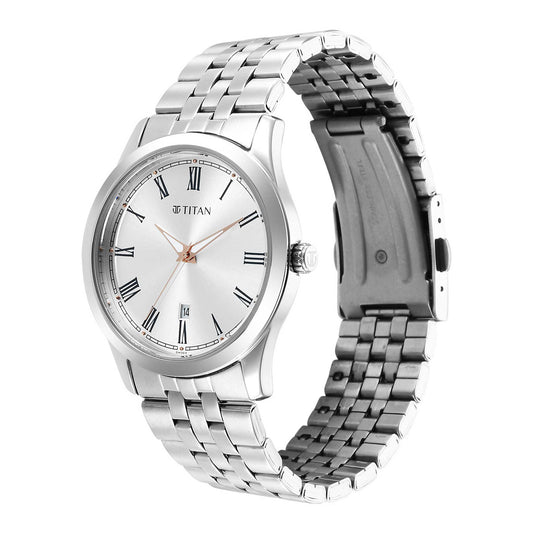 Titan Urban Analog Silver White Dial Metal Strap Watch for Men 1823SM05