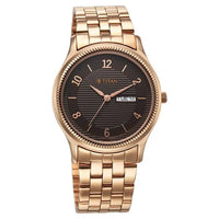 Titan Brown Dial Rose Gold Stainless Steel Strap Analog with Day and Date Watch for Men