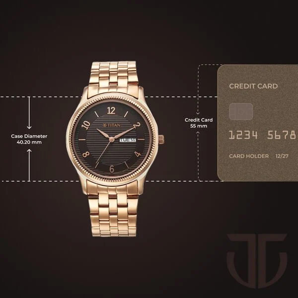 Titan Brown Dial Rose Gold Stainless Steel Strap Analog with Day and Date Watch for Men