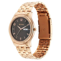 Titan Brown Dial Rose Gold Stainless Steel Strap Analog with Day and Date Watch for Men