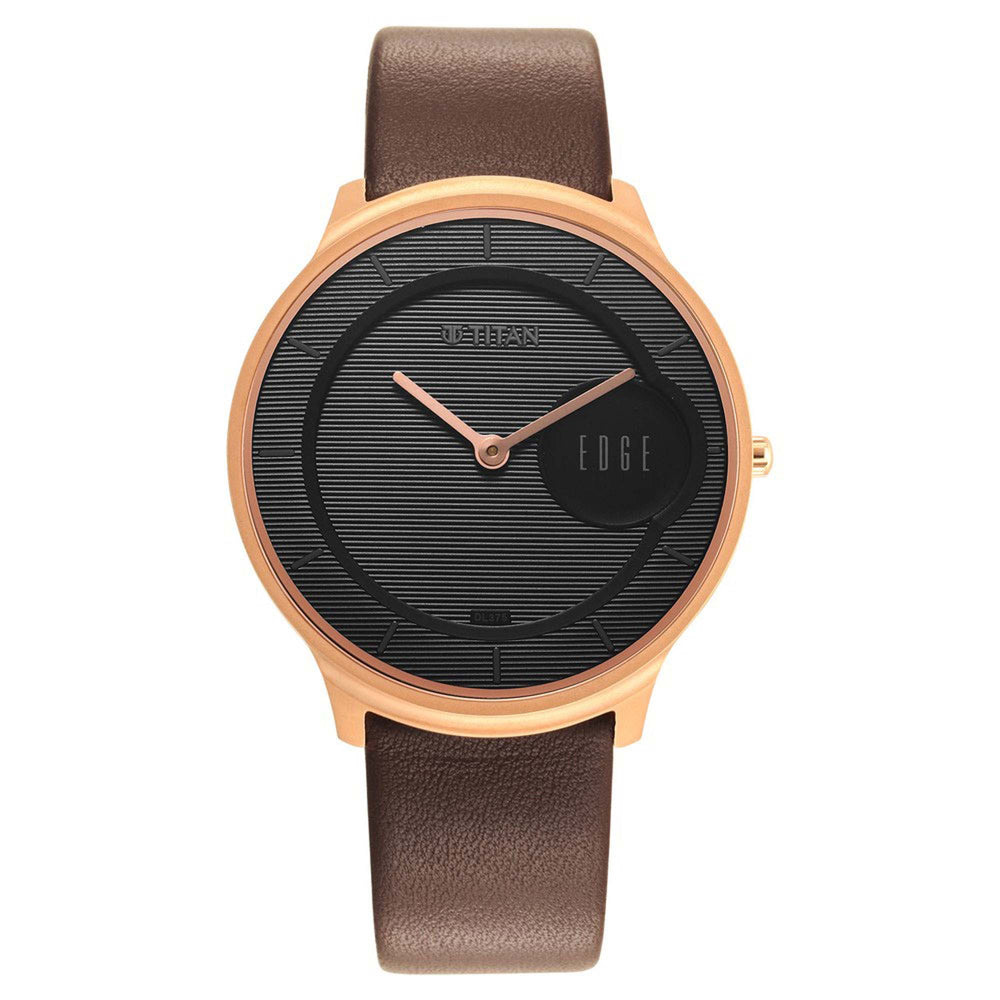 Titan Edge Slim Leather Strap Black Dial Analog Watch for Women