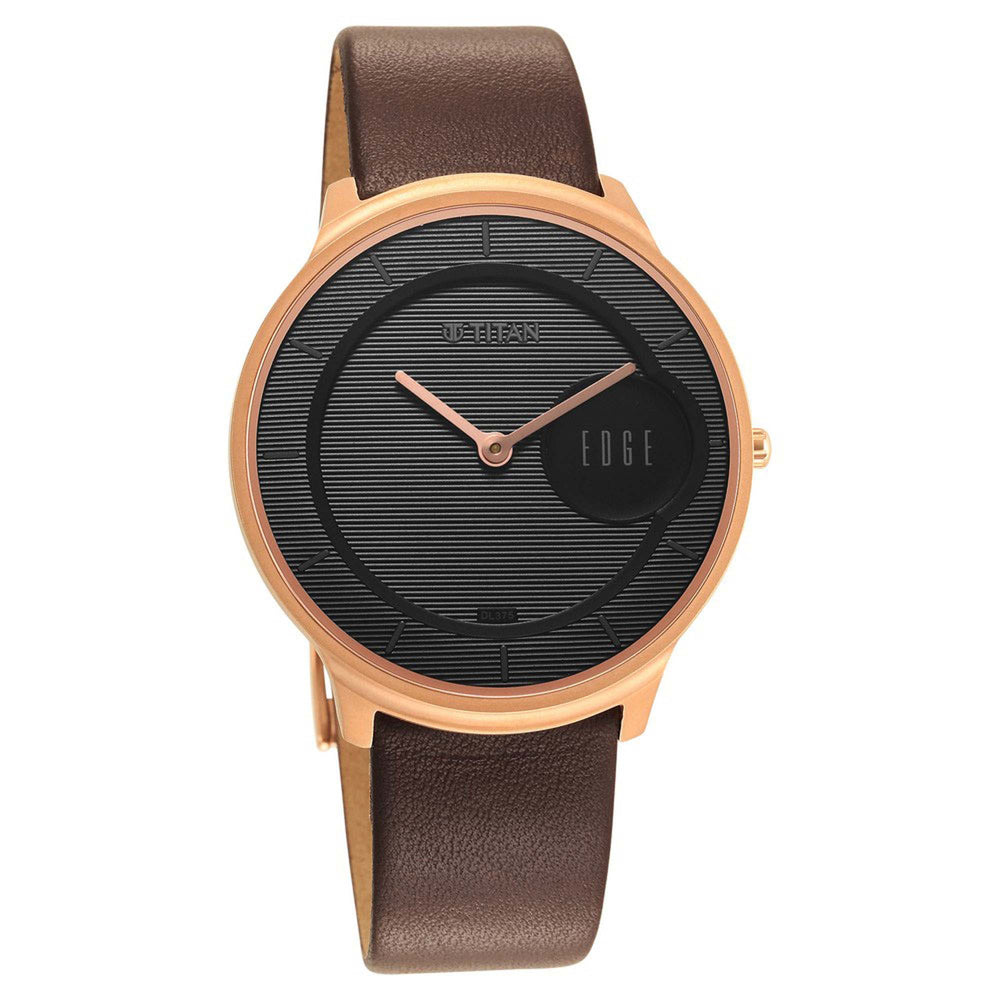 Titan Edge Slim Leather Strap Black Dial Analog Watch for Women