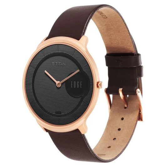 Titan Edge Black Dial Brown Leather Strap Analog Watch for Men