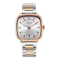 Titan Shaped Case Silver White Dial Metal Strap Watch