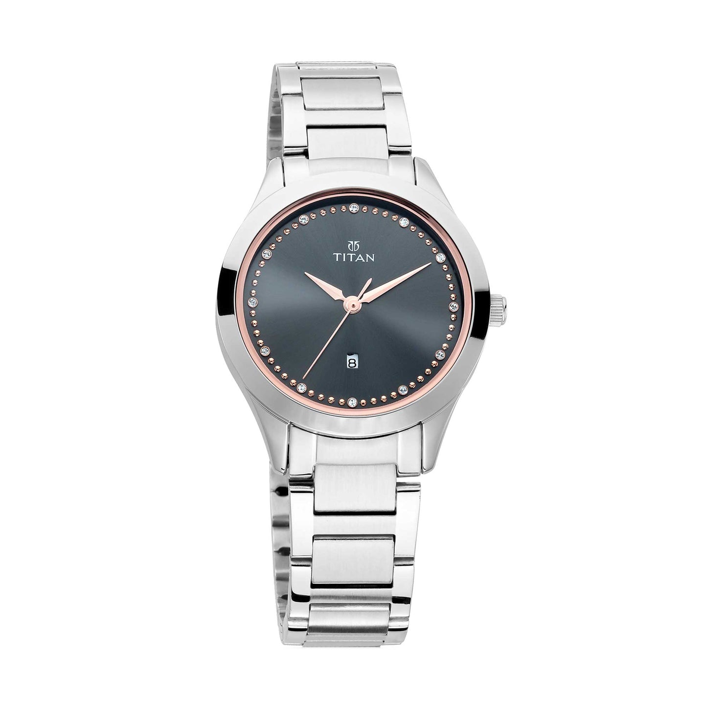 Titan Sparkle Anthracite Dial Analog with Date Stainless Steel Strap Watch for Women