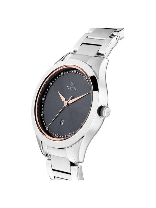 Titan Sparkle Anthracite Dial Analog with Date Stainless Steel Strap Watch for Women