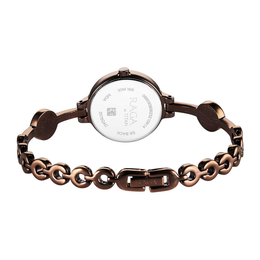 Titan Raga Viva Quartz Analog Rose Gold Dial Brown Metal Strap Watch for Women