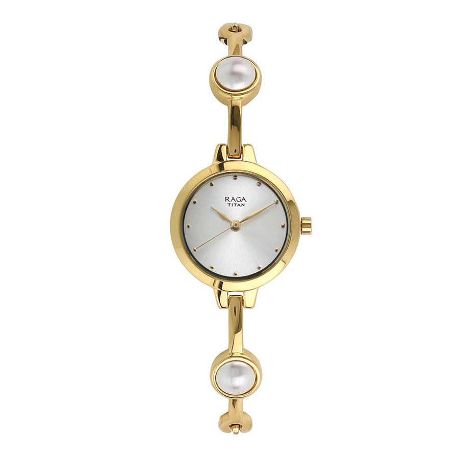 Titan Quartz Analog White Dial Metal Strap Watch for Women