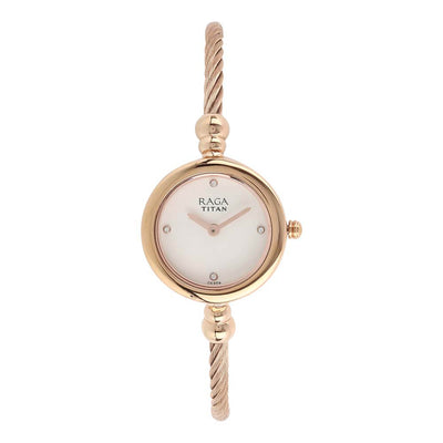Titan Quartz Analog White Dial Metal Strap Watch for Women