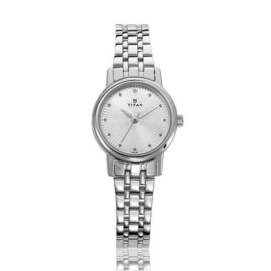 Titan Quartz Analog Silver Dial Stainless Steel Strap Watch for Women