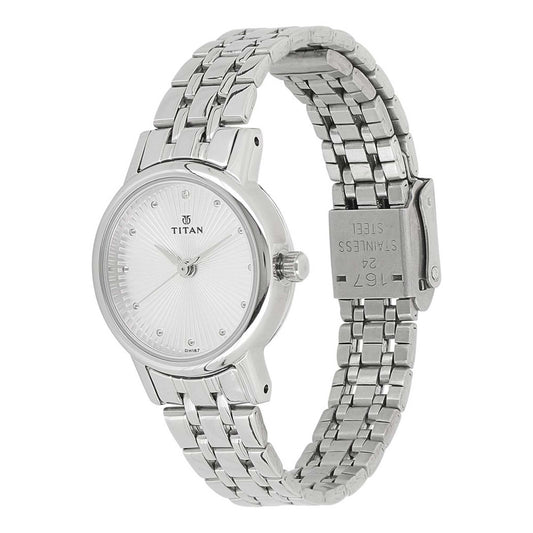 Titan Quartz Analog Silver Dial Stainless Steel Strap Watch for Women