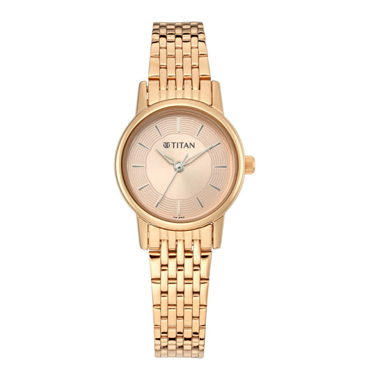 Titan Quartz Analog Rose Gold Dial Metal Strap Watch for Women