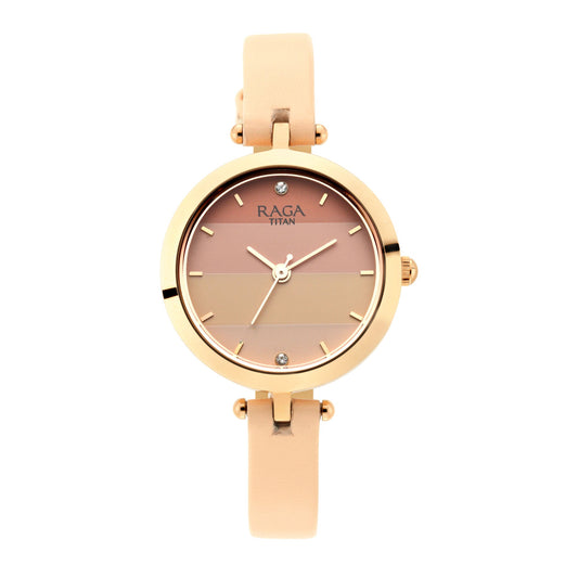 Titan Raga Viva Pink Dial Analog Leather Strap watch for Women