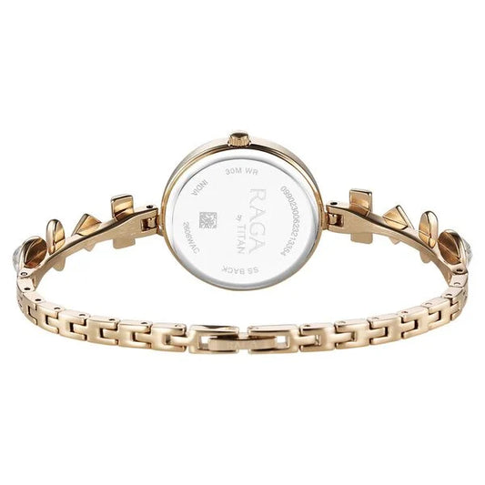 Titan Raga Viva Champagne Dial Gold Metal Strap Analog Watch for Women