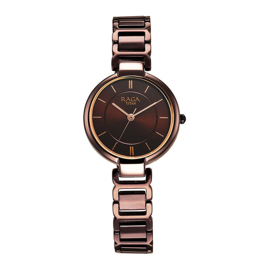 Titan Raga Delight Quartz Analog Brown Dial Brown Metal Strap Watch For Women