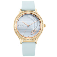 Titan Wander Blue Dial Women Watch With Leather Strap
