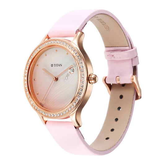 Titan Purple Glam It Up Pink Dial Analog Strap Watch for Women