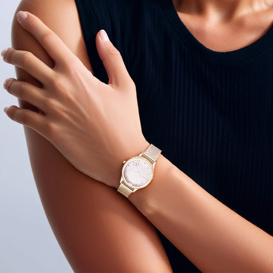 Titan Wander Light Brown Dial Analog Stainless Steel Strap Watch for Women 2634WM04