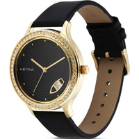 Titan Wander Black Dial Women Watch With Leather Strap