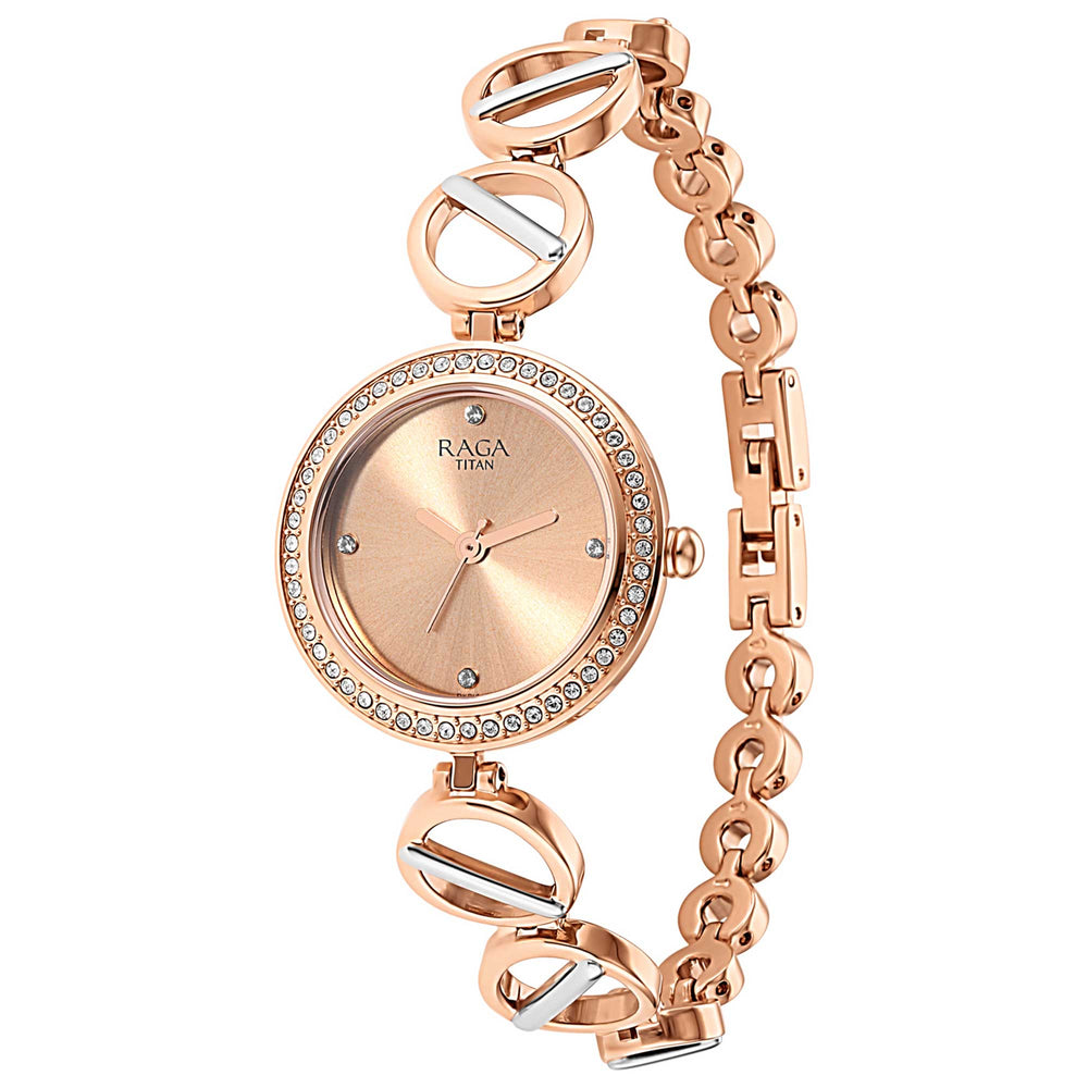 Titan Raga Viva Quartz Analog Rose Gold Dial Two Toned Metal Strap Watch For Women