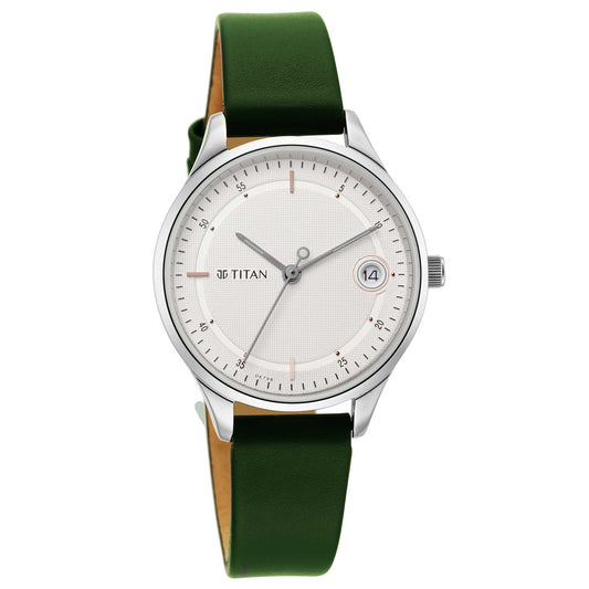 Workwear Silver Dial Green Leather Strap Watch