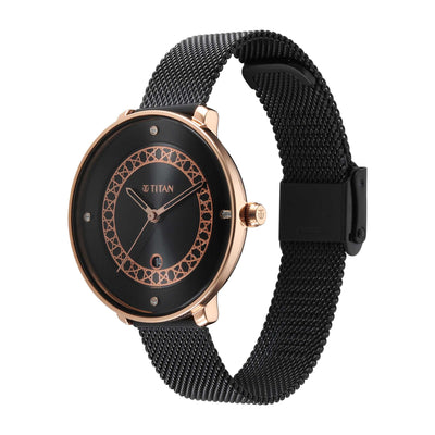 Titan Marhaba Black Dial Analog Stainless Steel Strap watch for Women
