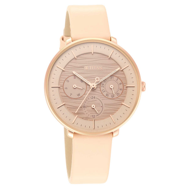 Workwear Rose Gold Dial Red Leather Strap Watch