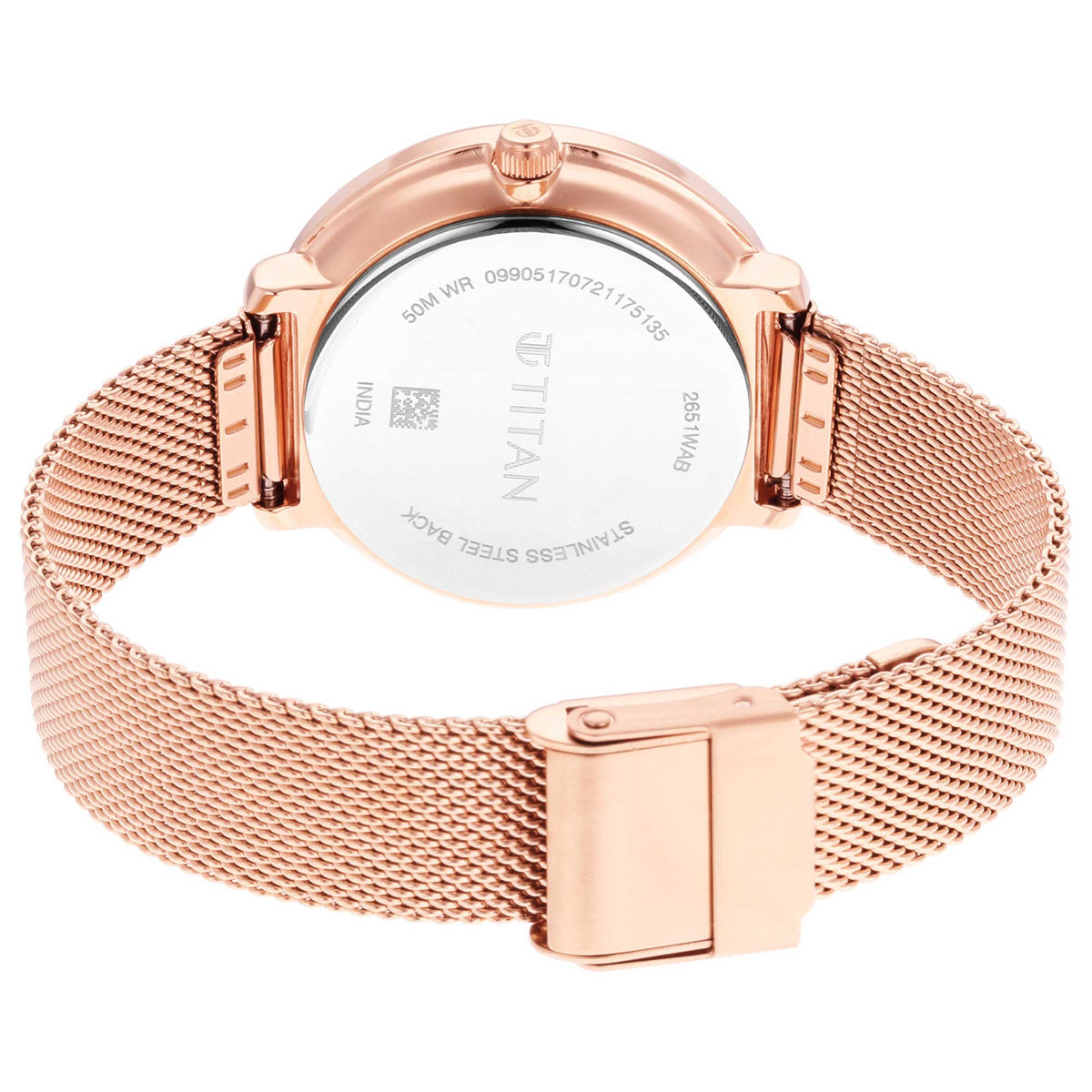 Titan Silver Dial Rose Gold Metal Strap Multifunction Watch for Women