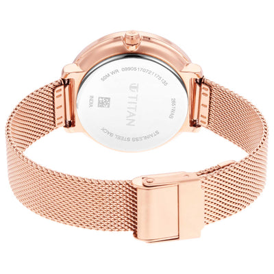 Titan Silver Dial Rose Gold Metal Strap Multifunction Watch for Women