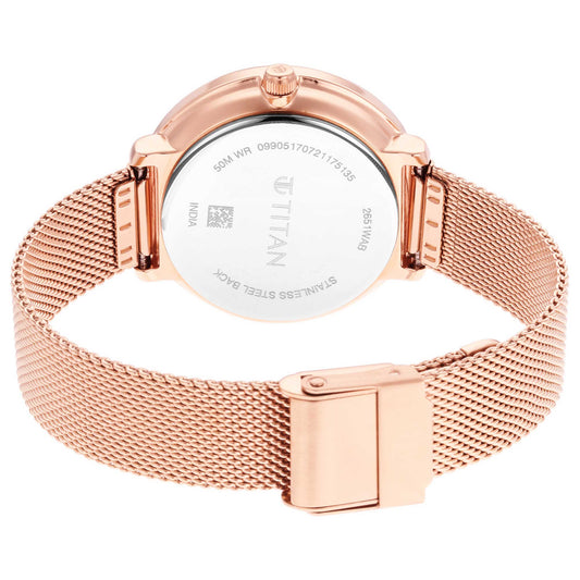 Titan Silver Dial Rose Gold Metal Strap Multifunction Watch for Women