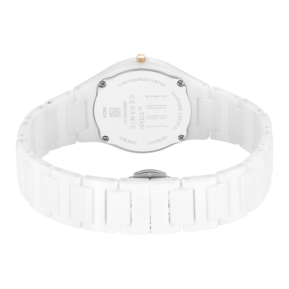 Titan Edge Ceramic Quartz in Arctic White with Diamonds and Rich Mother Of Pearl Dial Watch for Women